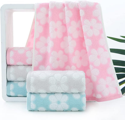 Floral Cotton Hand Towels Set of 4 for Bathroom (Pink)