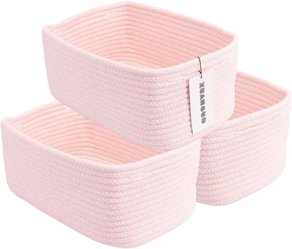 Small Woven Storage Baskets for Shelves, 12" x 8" x 5", Pink