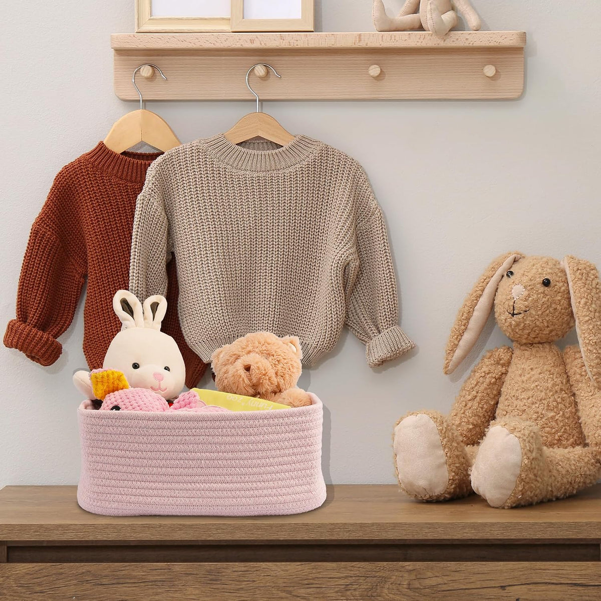 Small Woven Storage Baskets for Shelves, 12" x 8" x 5", Pink