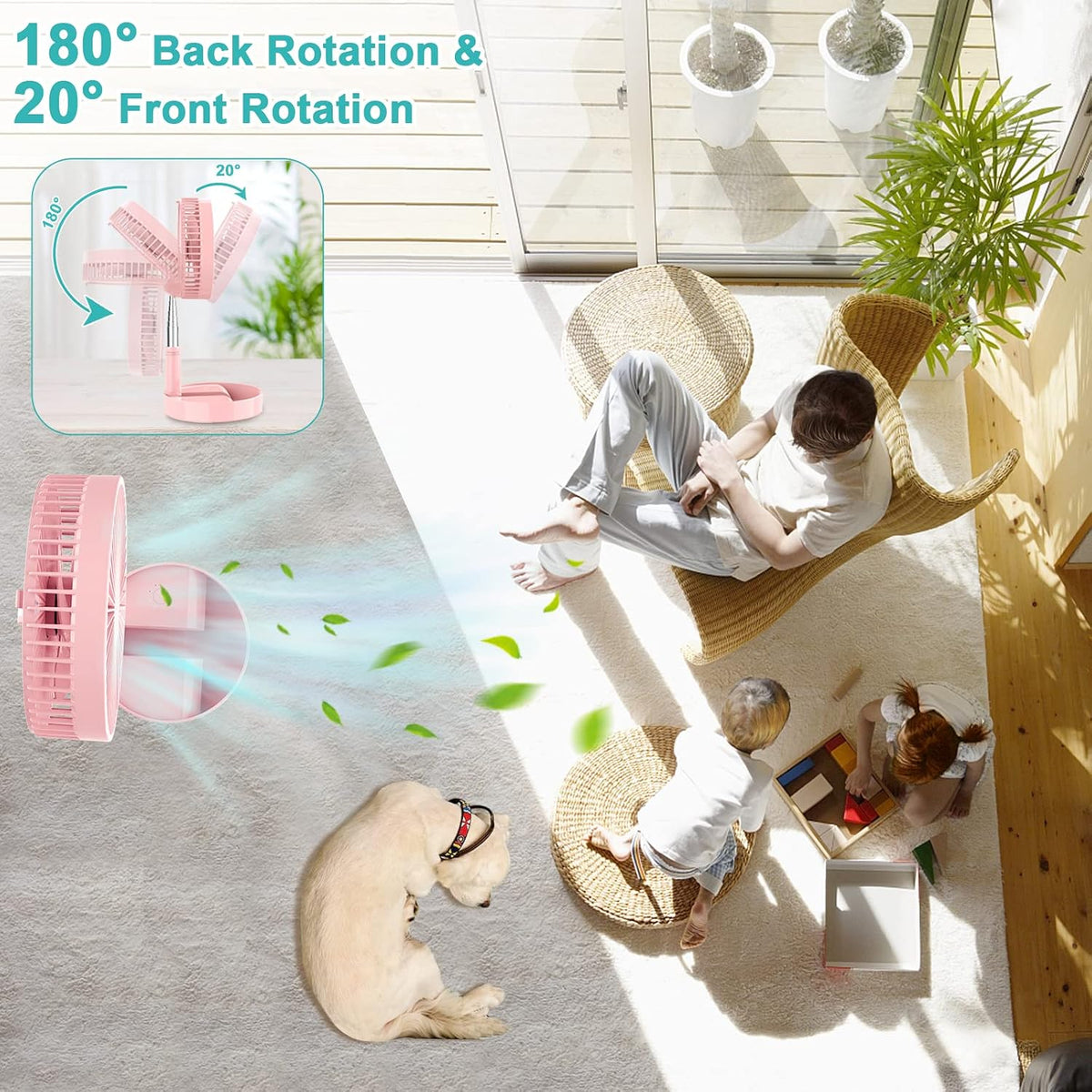 Flodaway Fan Rechargeable, Fold Away Fans Portable for Traveling Foldable Compact, Desk and Floor Fan 7200mAh Portable Folding Fan Battery Operated Adjustable 14.5-40"