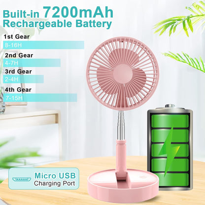 Flodaway Fan Rechargeable, Fold Away Fans Portable for Traveling Foldable Compact, Desk and Floor Fan 7200mAh Portable Folding Fan Battery Operated Adjustable 14.5-40"