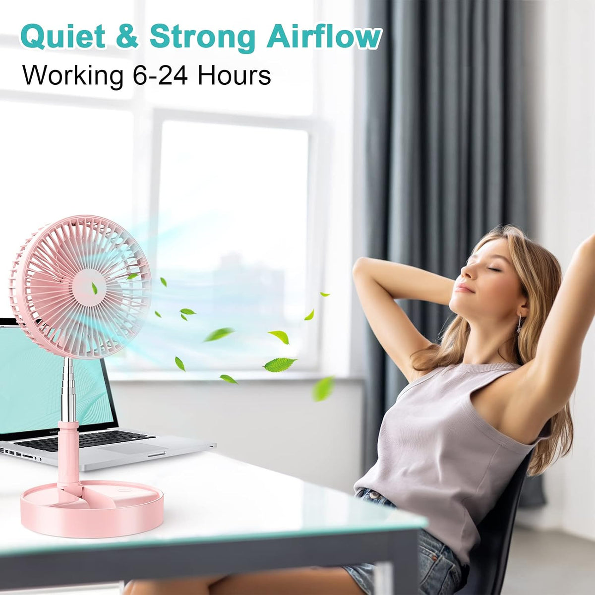 Flodaway Fan Rechargeable, Fold Away Fans Portable for Traveling Foldable Compact, Desk and Floor Fan 7200mAh Portable Folding Fan Battery Operated Adjustable 14.5-40"