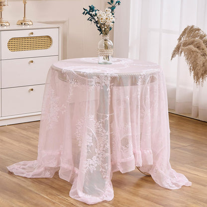 Pink Floral Lace Square Tablecloth 55”x55” Vintage Table Cloth