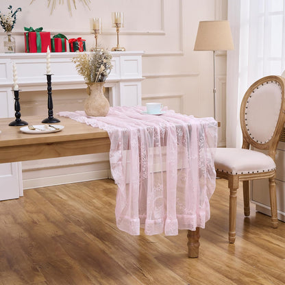 Pink Floral Lace Square Tablecloth 55”x55” Vintage Table Cloth