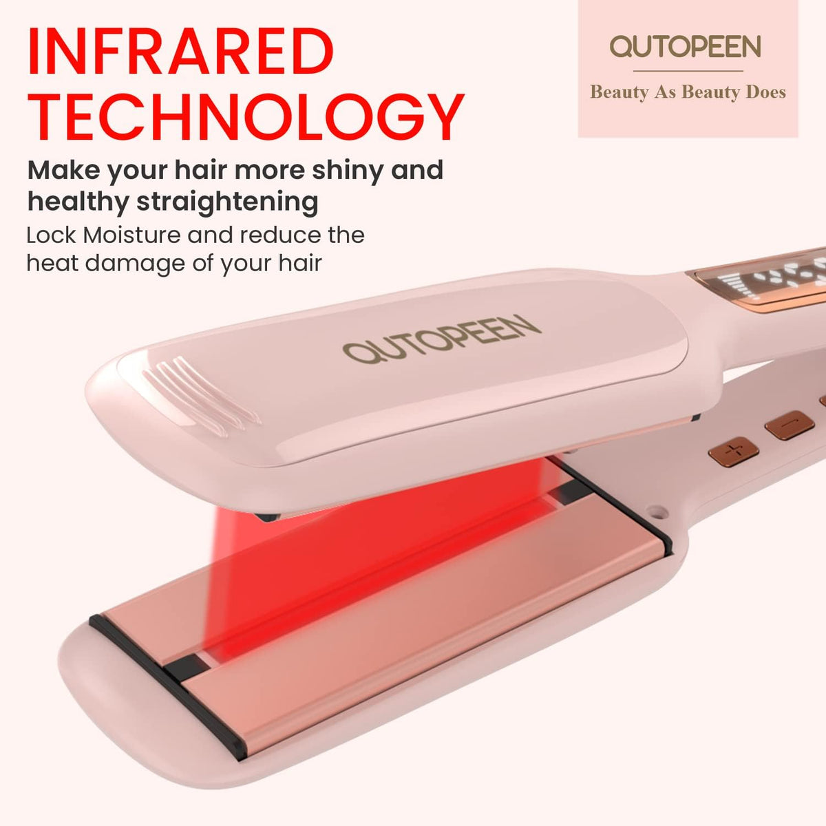 Fashion Pink Infrared 2 Inch Hair Straightener,2 Inch Wide Professional Ceramic Tourmaline Flat Iron with Big Temp Display,140F-450F Degree,Dual Voltage