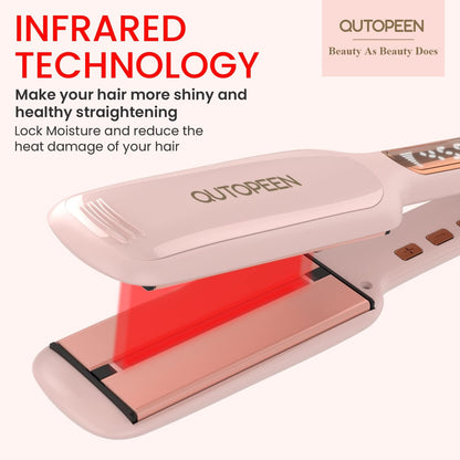 Fashion Pink Infrared 2 Inch Hair Straightener,2 Inch Wide Professional Ceramic Tourmaline Flat Iron with Big Temp Display,140F-450F Degree,Dual Voltage