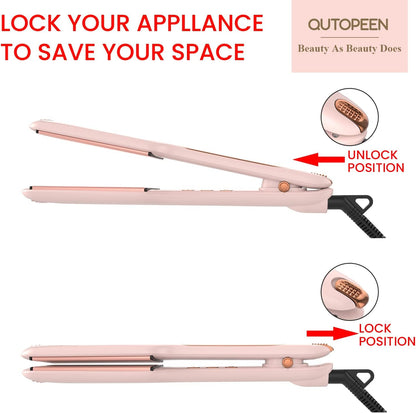Fashion Pink Infrared 2 Inch Hair Straightener,2 Inch Wide Professional Ceramic Tourmaline Flat Iron with Big Temp Display,140F-450F Degree,Dual Voltage