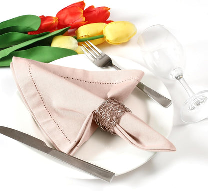 Set of 4 Linen Bidding Cloth Napkins 18x18 - Reusable Washable Fabric Dinner Napkins with Mitered Corners, Flax Cotton Blend, Long-Lasting Durability, Perfect for Everyday Use. (Peach, Pack of 4)