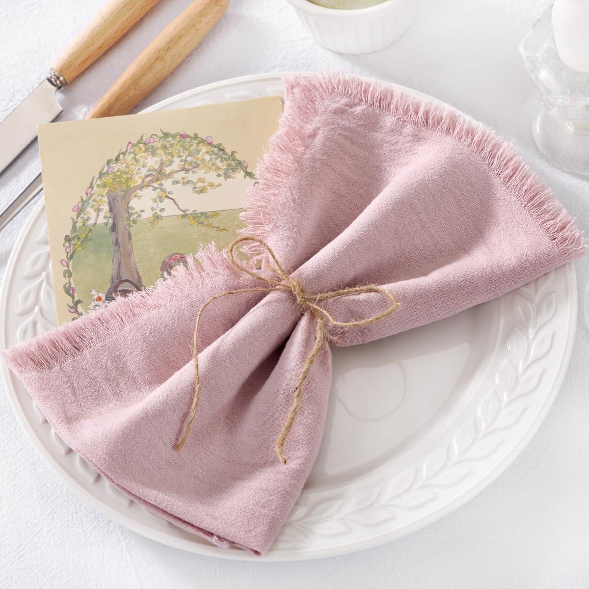 Pink Summer Cotton Linen Washable Cloth Napkins Set of 6