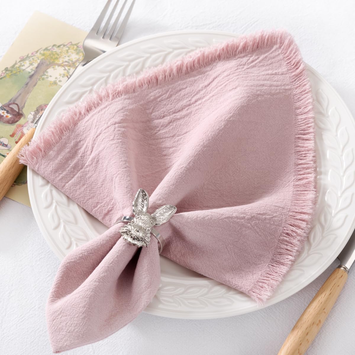 Pink Summer Cotton Linen Washable Cloth Napkins Set of 6