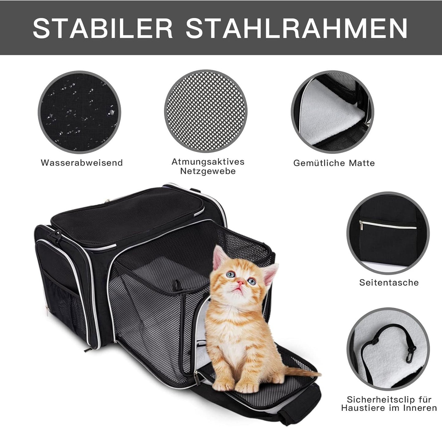 BAGLHER Cat Carrier Bag,Airline Approved Pet Carrier Soft Side Pet Travel 5 Sides Open Doors 3 Sides Expandable Foldable Dog Carrier with Fleece Pad