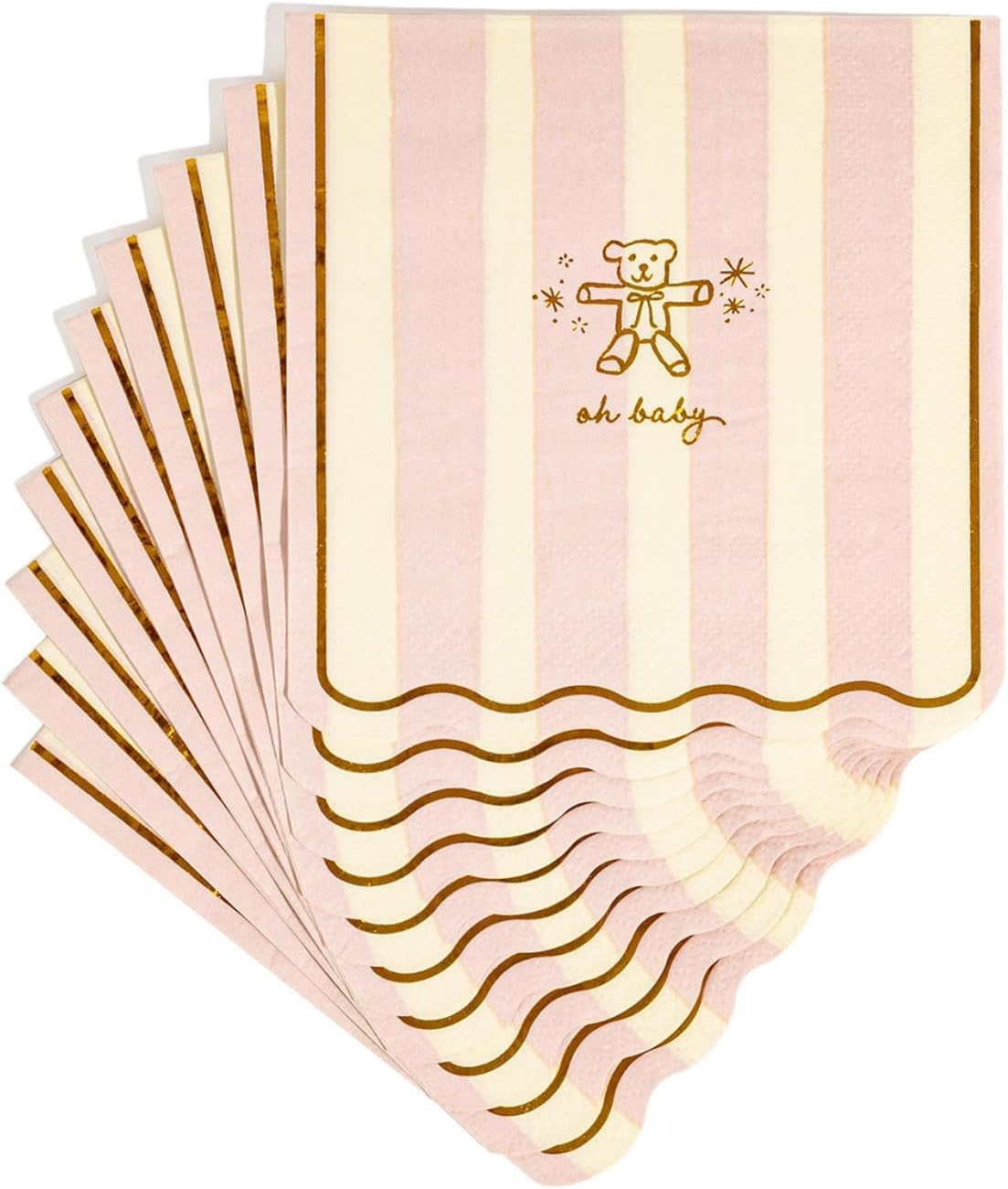 Baby Shower Scalloped Pink/White Stripe Cocktail Napkins – 5inch, 40pcs
