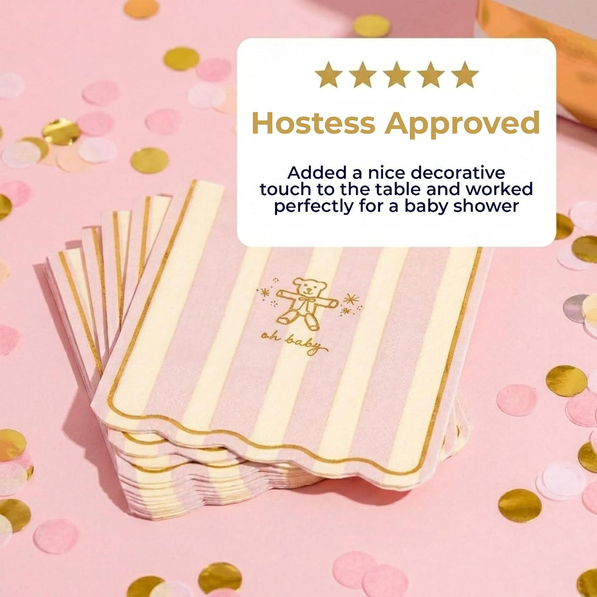 Baby Shower Scalloped Pink/White Stripe Cocktail Napkins – 5inch, 40pcs