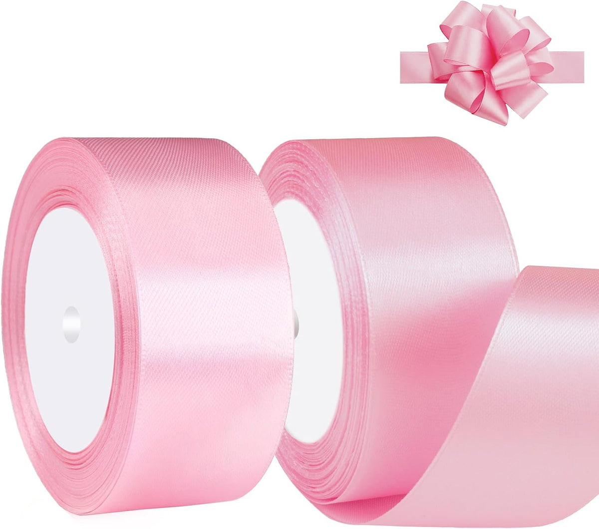 Pink Satin Ribbon 1-1/2 Inch x 2 Rolls Pink Wide Satin Fabric Ribbon for Gift Packaging, Christmas, Wedding, Flower Bouquet, Holiday Party, Invitation, Total 50 Yards