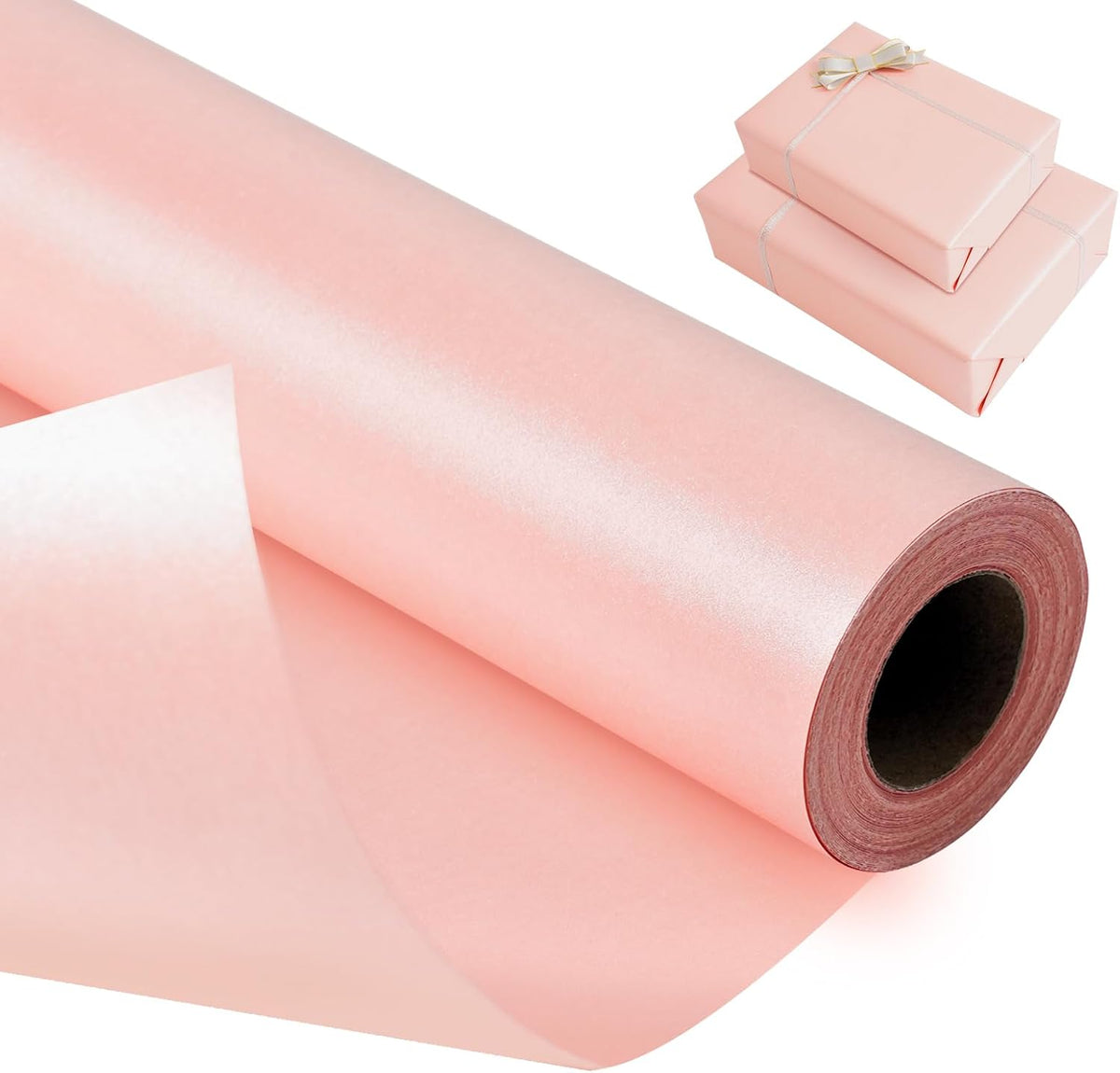 Pink Wrapping Paper for Girl Women, Mini Roll 17 In X 32.8 Ft