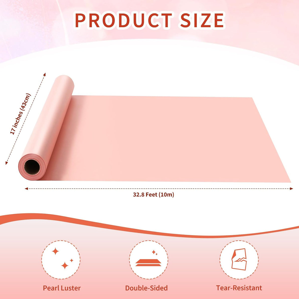 Pink Wrapping Paper for Girl Women, Mini Roll 17 In X 32.8 Ft