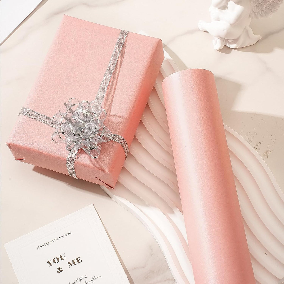 Pink Wrapping Paper for Girl Women, Mini Roll 17 In X 32.8 Ft