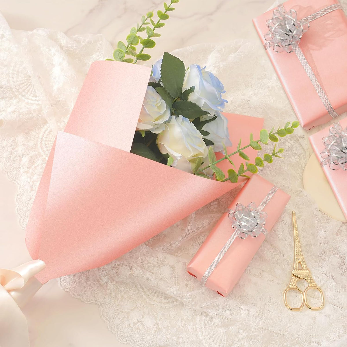Pink Wrapping Paper for Girl Women, Mini Roll 17 In X 32.8 Ft