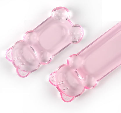 Gel Keyboard and Mouse Wrist Rest Set – Clear Wrist Rest for Computer Keyboard 60%/68%/75%, Comfort & Support for Typing and Gaming(Cute Pink Bear)