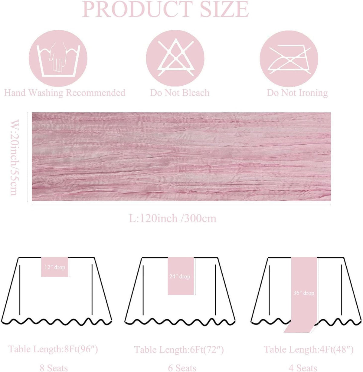 12Pack Light Pink Cheesecloth Table Runner 20x120inch Gauze Table Runners