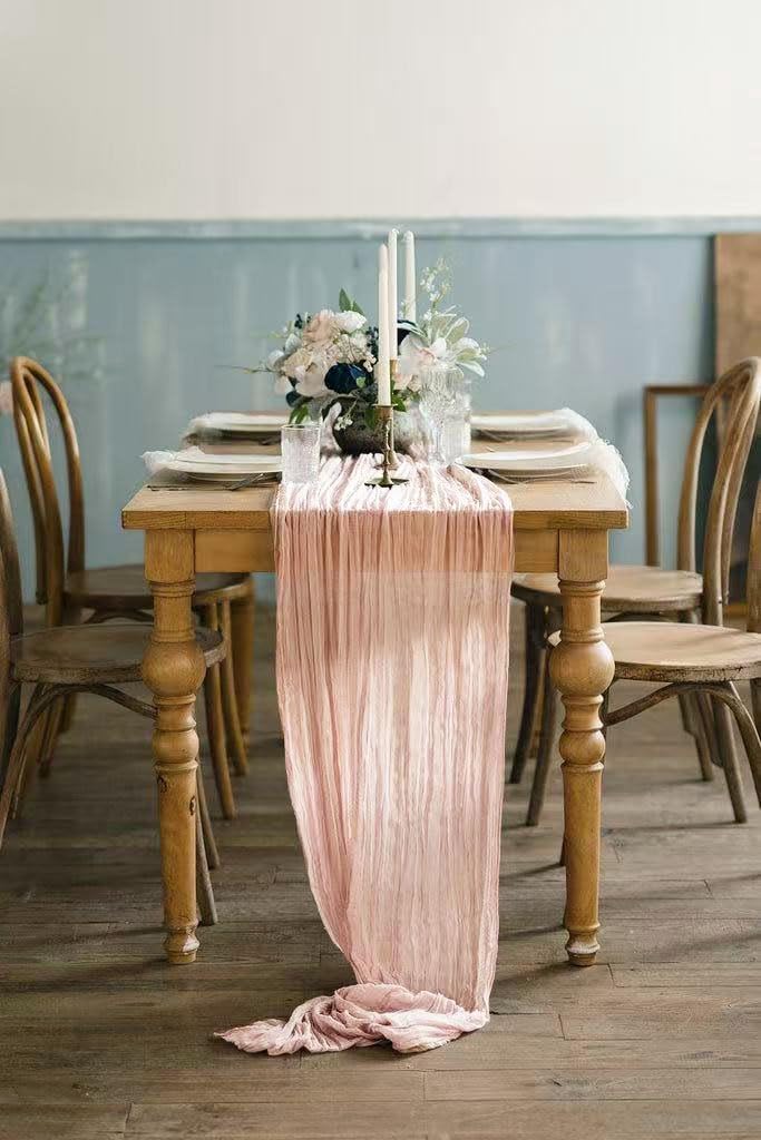 12Pack Light Pink Cheesecloth Table Runner 20x120inch Gauze Table Runners
