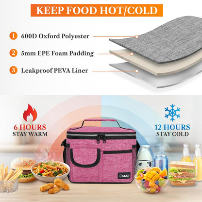 Insulated Lunch Box Adult, 14 Can Leakproof Cooler Bag Kid, Pink