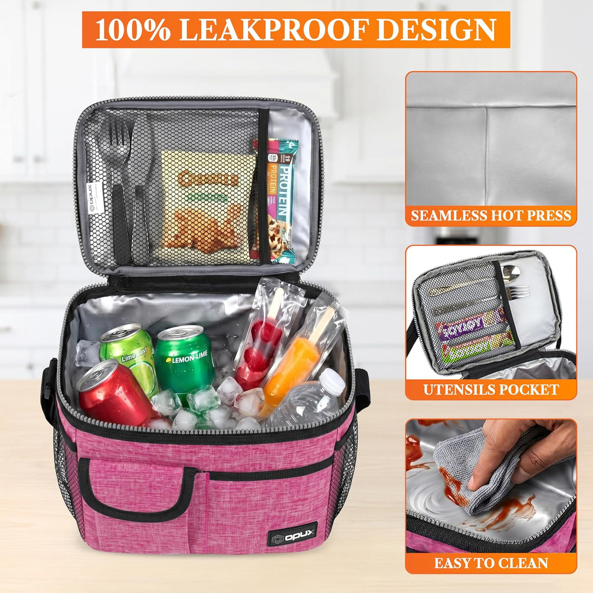 Insulated Lunch Box Adult, 14 Can Leakproof Cooler Bag Kid, Pink