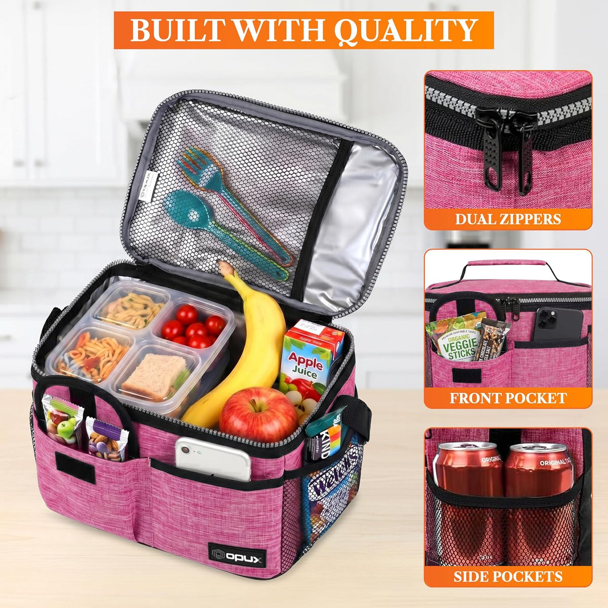 Insulated Lunch Box Adult, 14 Can Leakproof Cooler Bag Kid, Pink