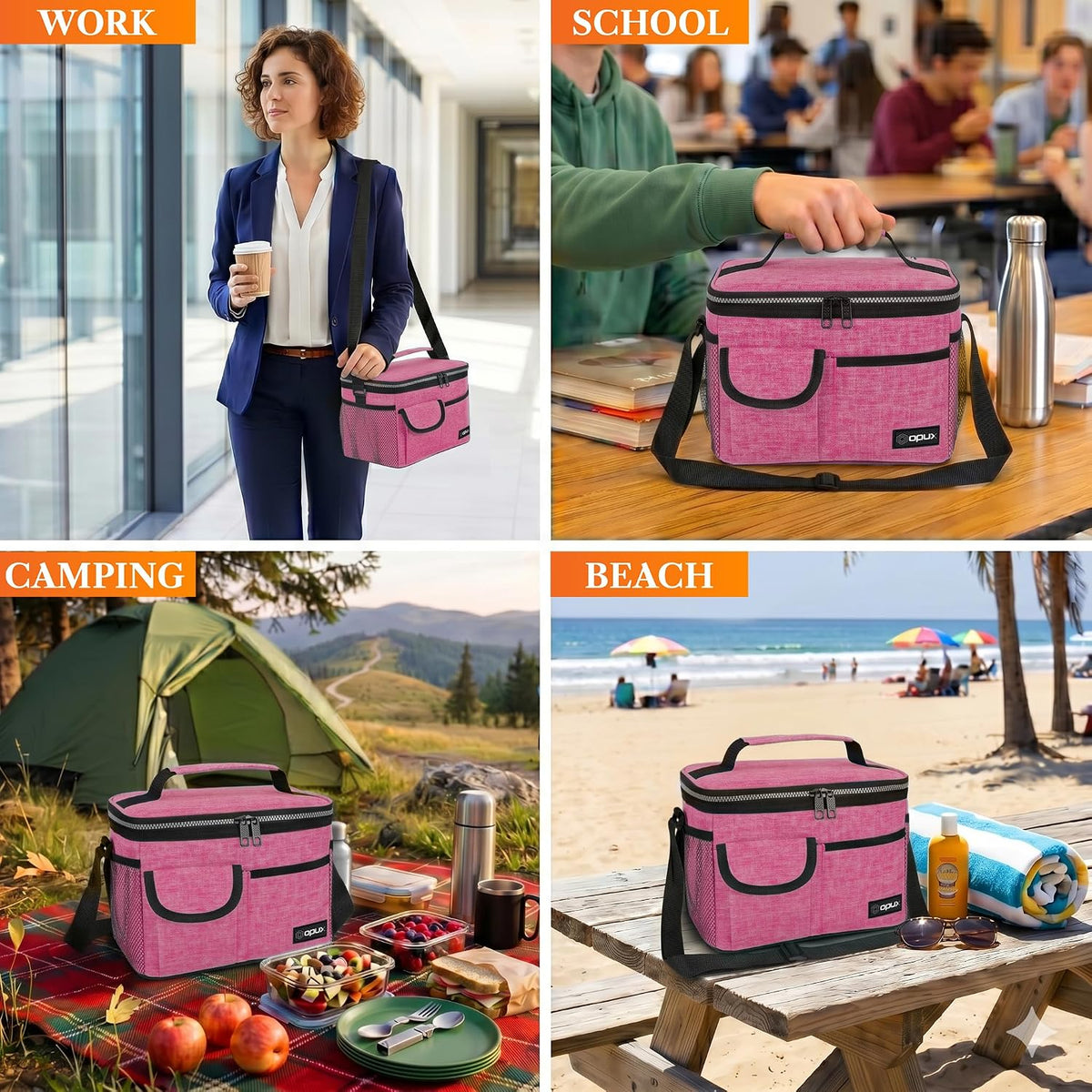 Insulated Lunch Box Adult, 14 Can Leakproof Cooler Bag Kid, Pink