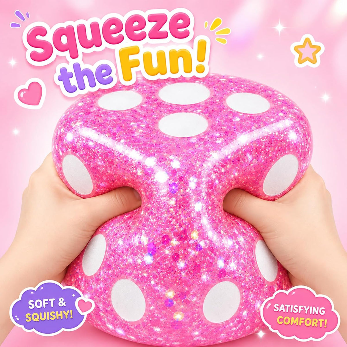 Jumbo Squishy Dice Toy, 4-Inch Soft Squeeze Toy, Stress Cube Fidget Toys