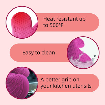 Silicone Oven Mitts, Heat Resistant Kitchen Gloves,500°F,Pink