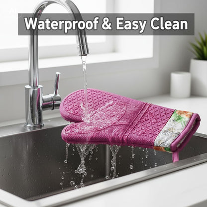 Silicone Oven Mitts, Heat Resistant Kitchen Gloves,500°F,Pink