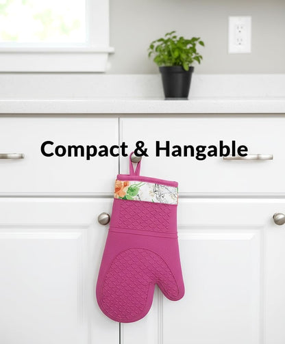 Silicone Oven Mitts, Heat Resistant Kitchen Gloves,500°F,Pink