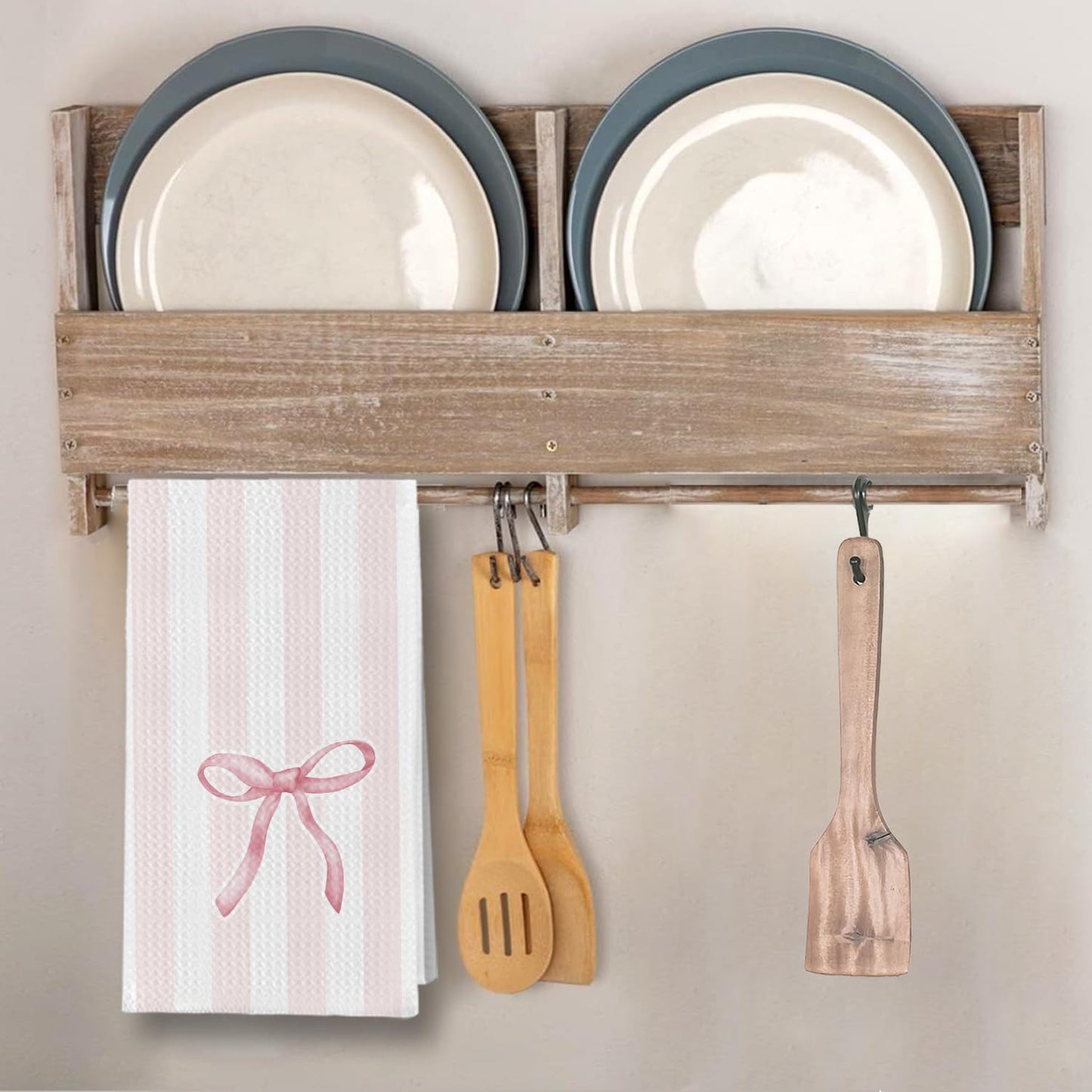 Coquette Bow Pink Striped Kitchen Towels, Preppy Aesthetic Pink Dish Tea Towels for Kitchen Decor, Preppy Bow Hand Towels for Bathroom, Coquette Girly Bathroom Decor, 16x24 Inch