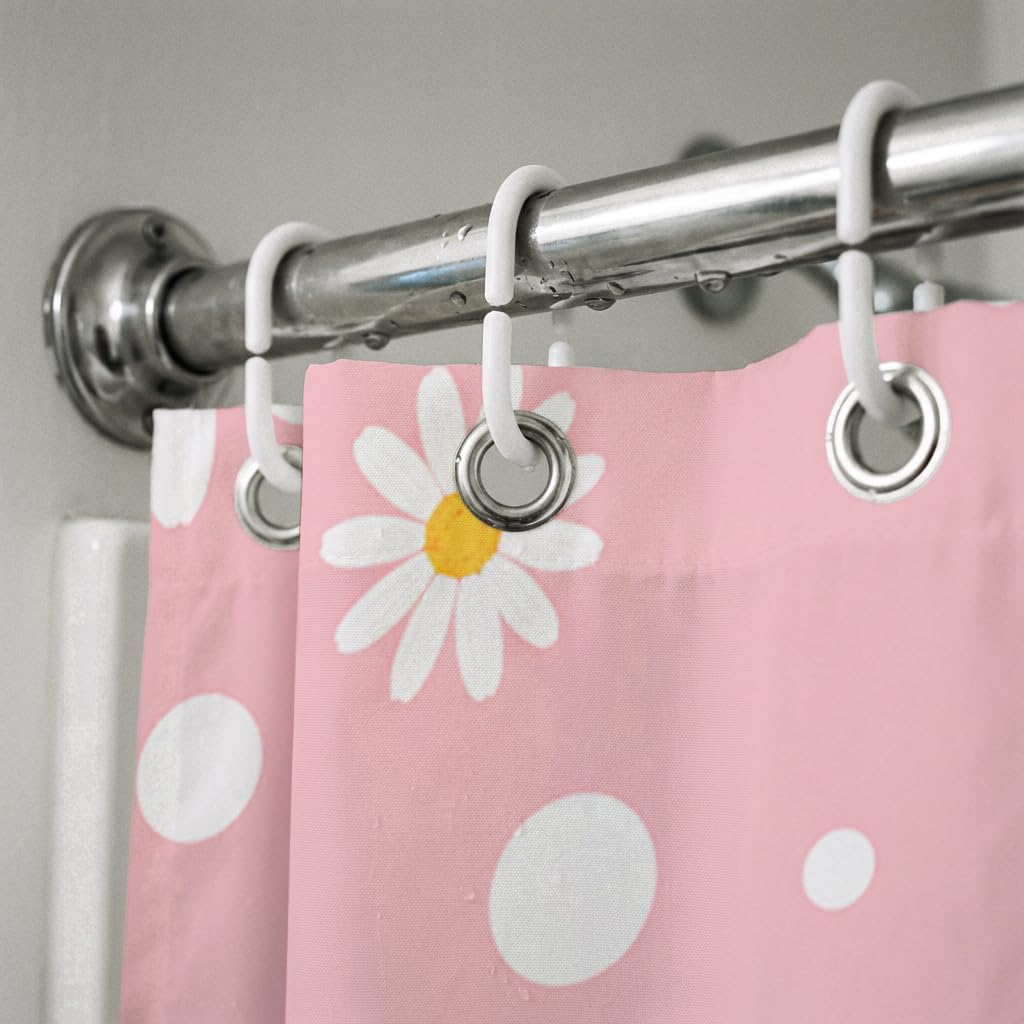 Soft Pink Daisy Polka Dot Shower Curtain - Sweet Style Waterproof Bathroom Decor, 72x72 Inches, Feminine Bathroom Partition Curtain