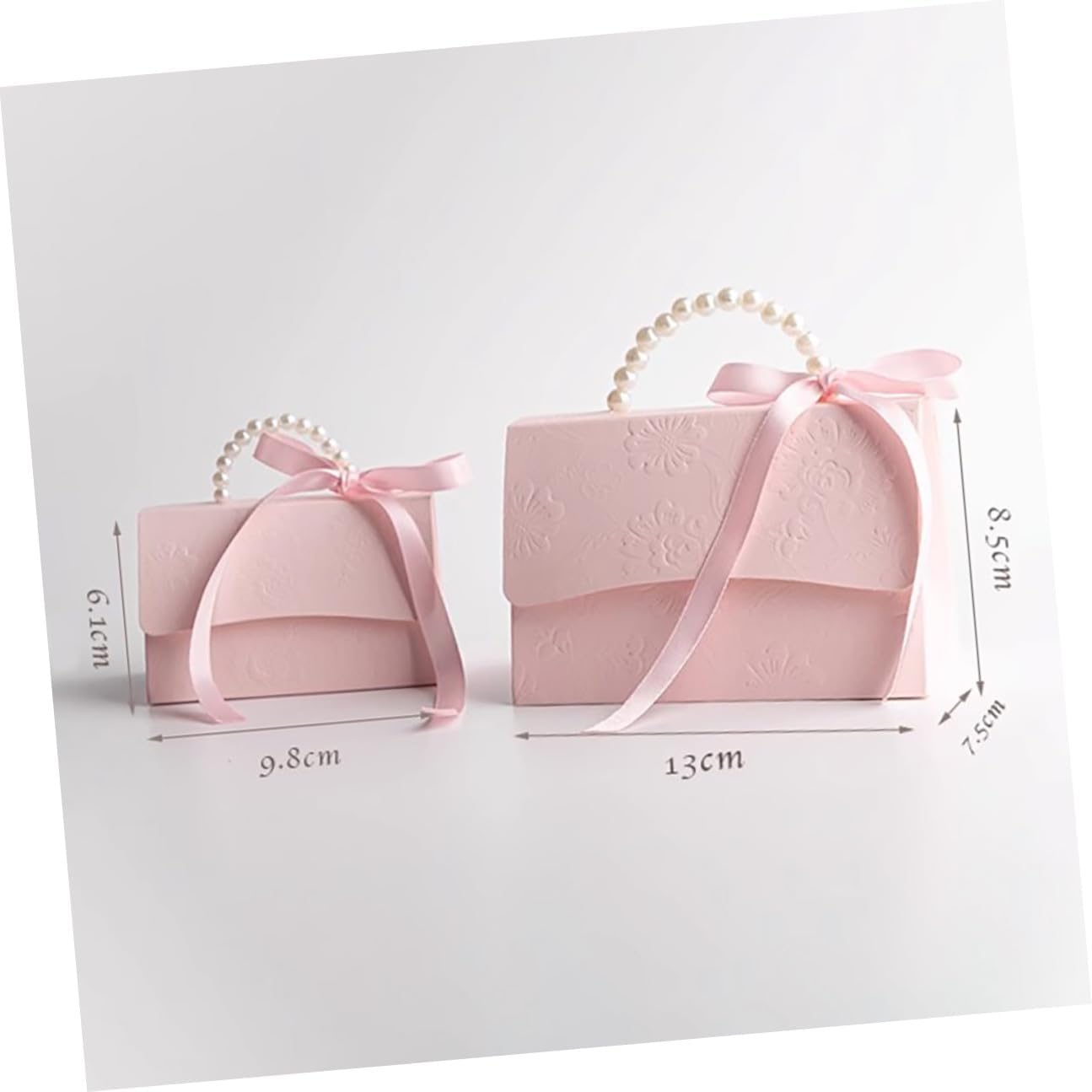 SOESFOUFU Wrapping Boxes Set 2Pcs Small Pink Embossed Flower Pattern Paper Boxes with Pearl Chain for Wedding Party Candy Present Storage and Decorative Use