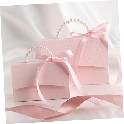 SOESFOUFU Wrapping Boxes Set 2Pcs Small Pink Embossed Flower Pattern Paper Boxes with Pearl Chain for Wedding Party Candy Present Storage and Decorative Use