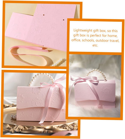 SOESFOUFU Wrapping Boxes Set 2Pcs Small Pink Embossed Flower Pattern Paper Boxes with Pearl Chain for Wedding Party Candy Present Storage and Decorative Use