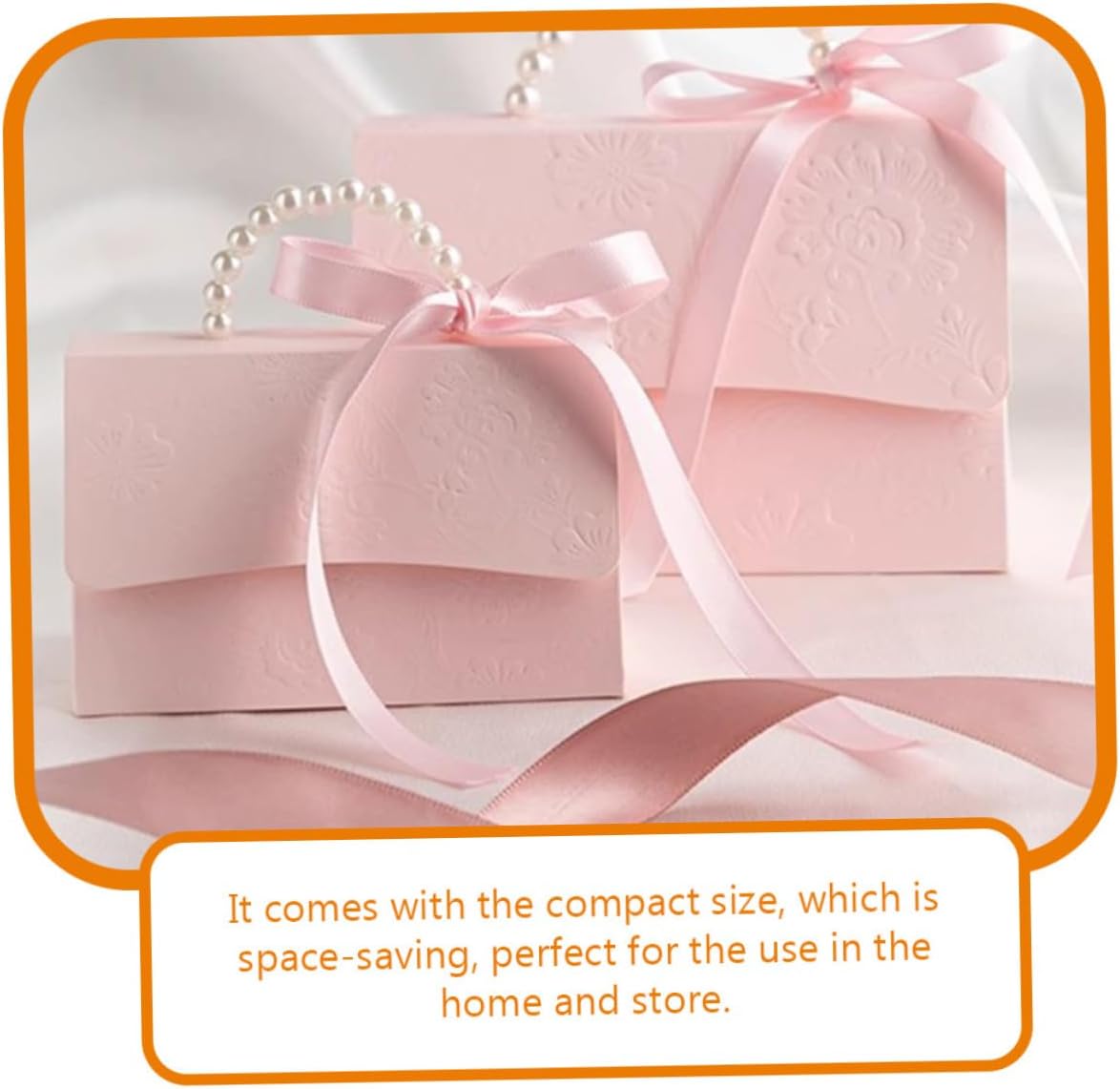 SOESFOUFU Wrapping Boxes Set 2Pcs Small Pink Embossed Flower Pattern Paper Boxes with Pearl Chain for Wedding Party Candy Present Storage and Decorative Use
