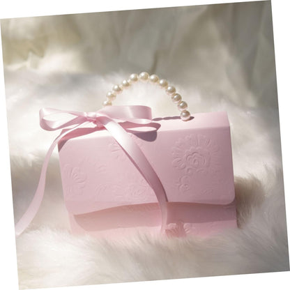 SOESFOUFU Wrapping Boxes Set 2Pcs Small Pink Embossed Flower Pattern Paper Boxes with Pearl Chain for Wedding Party Candy Present Storage and Decorative Use