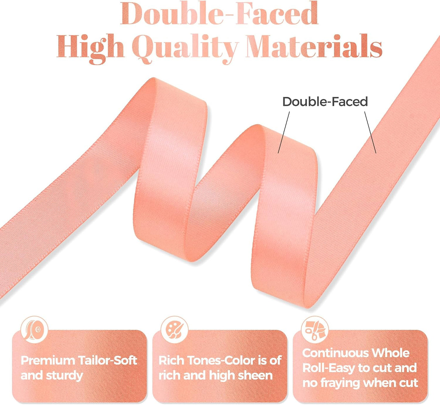 Peach Satin Ribbon, Double Faced 5/8 Inch X 50 Yards Peach Ribbon, Premium Satin Ribbon for Gift Wrapping, Crafts, Hair Bow Making, Sewing, Flower Bouquet, Wedding Party Decor
