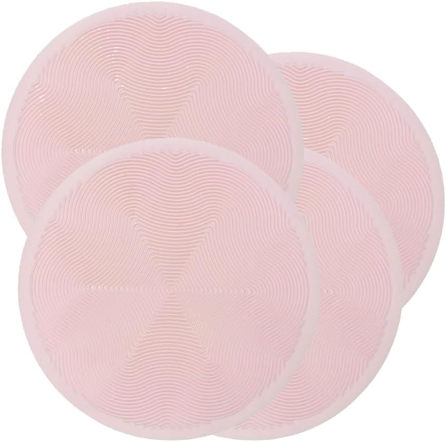 Silicone Hot Pot Holder Mats 8in (4-PCS) - Heat Resistant Countertop Protector with Non-Slip Geometric Pattern, Easy Clean Kitchen Trivet for Dining Table, Stove Top, Counter Safe Small Pink