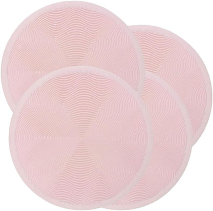 Silicone Hot Pot Holder Mats 8in (4-PCS) - Heat Resistant Countertop Protector with Non-Slip Geometric Pattern, Easy Clean Kitchen Trivet for Dining Table, Stove Top, Counter Safe Small Pink