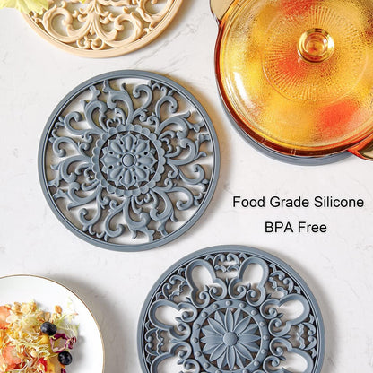 Extra Thick Silicone Trivet Mat for Hot Dishes, Hot Pots and Pans, Pot Holder, Hot Pad to Protect Your Table and Countertop, Kitchen Decor and Accessories,Pink,Set of 3