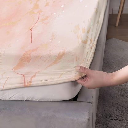 Fitted Sheet Super Soft Microfiber Bed Sheet Twin Size 3PC, Simple Rose Marble Bedding Sheet Set, 16 Inches Deep Fitted Sheet Sets for Kids Boys Girls Women Bedroom Decor Pink Peach
