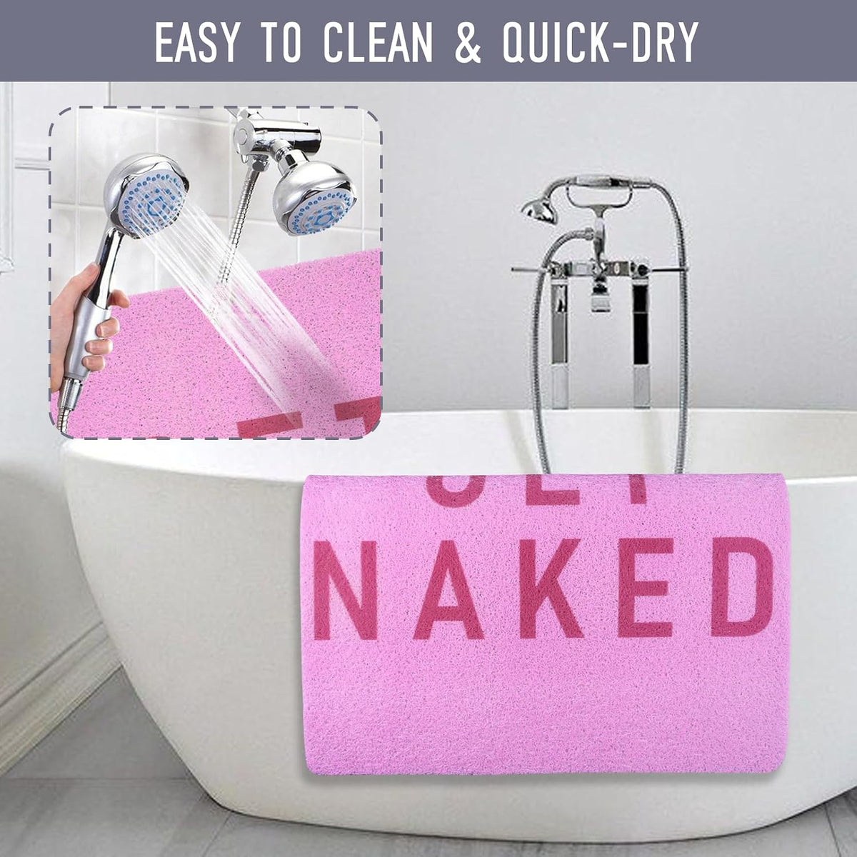 Square Shower Mat, 24 x 24 Inch Non Slip Get Naked Shower Stall Mat, Quick-Dry PVC Loofah Bath Mat for Shower Tub Bathroom