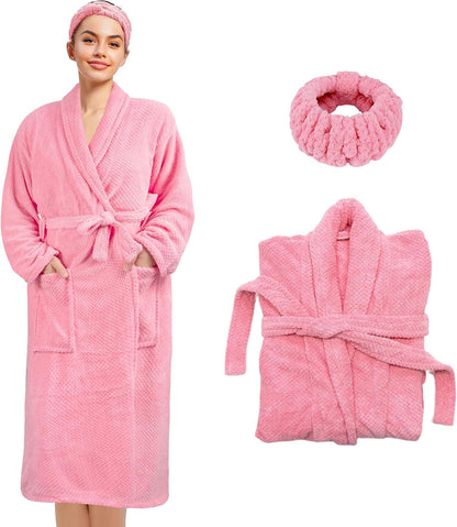 Womens Robe Premium Microfiber Bathrobe Full Length,Fluffy Cozy Warm Bathrobes
