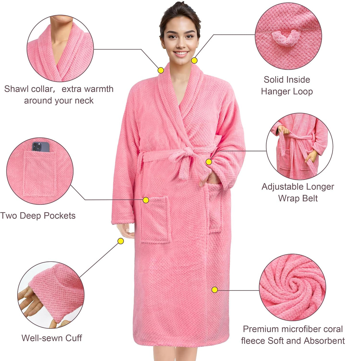 Womens Robe Premium Microfiber Bathrobe Full Length,Fluffy Cozy Warm Bathrobes