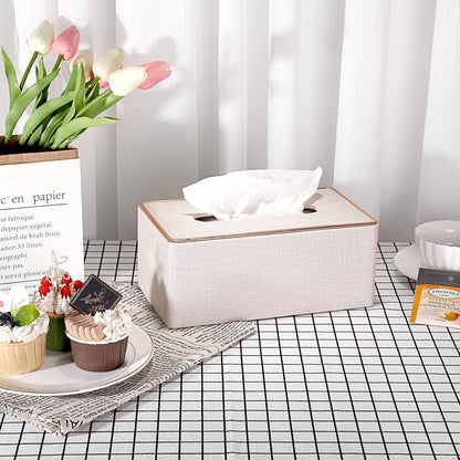 Rectangular Linen Tissue Box Cover - Stylish Tissue Box Holder with Magnetic Bottom, Decorative Tissue Box for Bathroom Toilet Vanity Night Stand Table Countertop Office, Beige Linen Texture