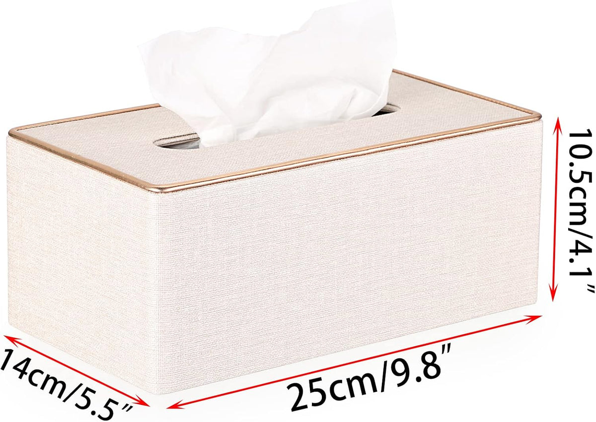 Rectangular Linen Tissue Box Cover - Stylish Tissue Box Holder with Magnetic Bottom, Decorative Tissue Box for Bathroom Toilet Vanity Night Stand Table Countertop Office, Beige Linen Texture